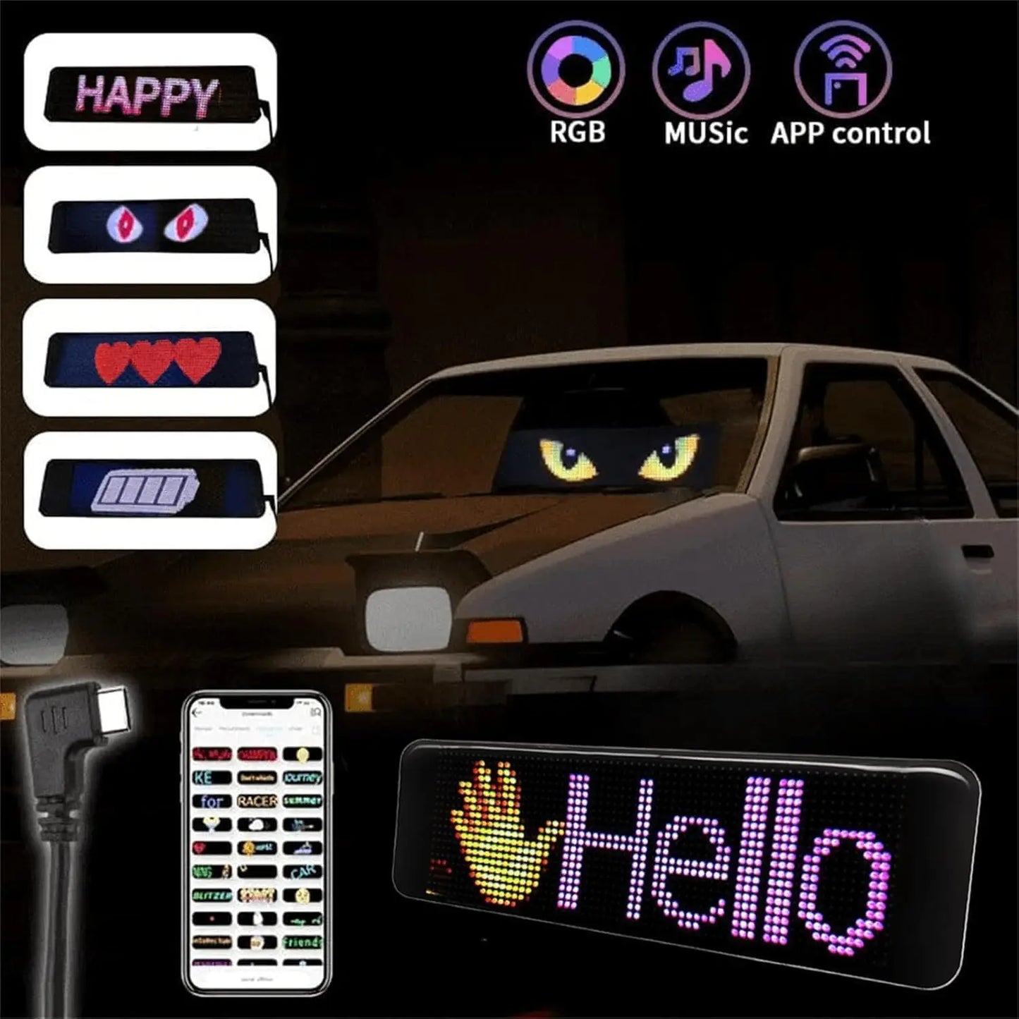Dynamic LED Devil Eyes Car Display – App Control & USB Powered
