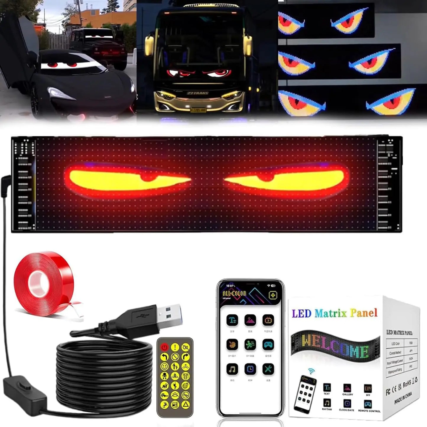 Dynamic LED Devil Eyes Car Display – App Control & USB Powered