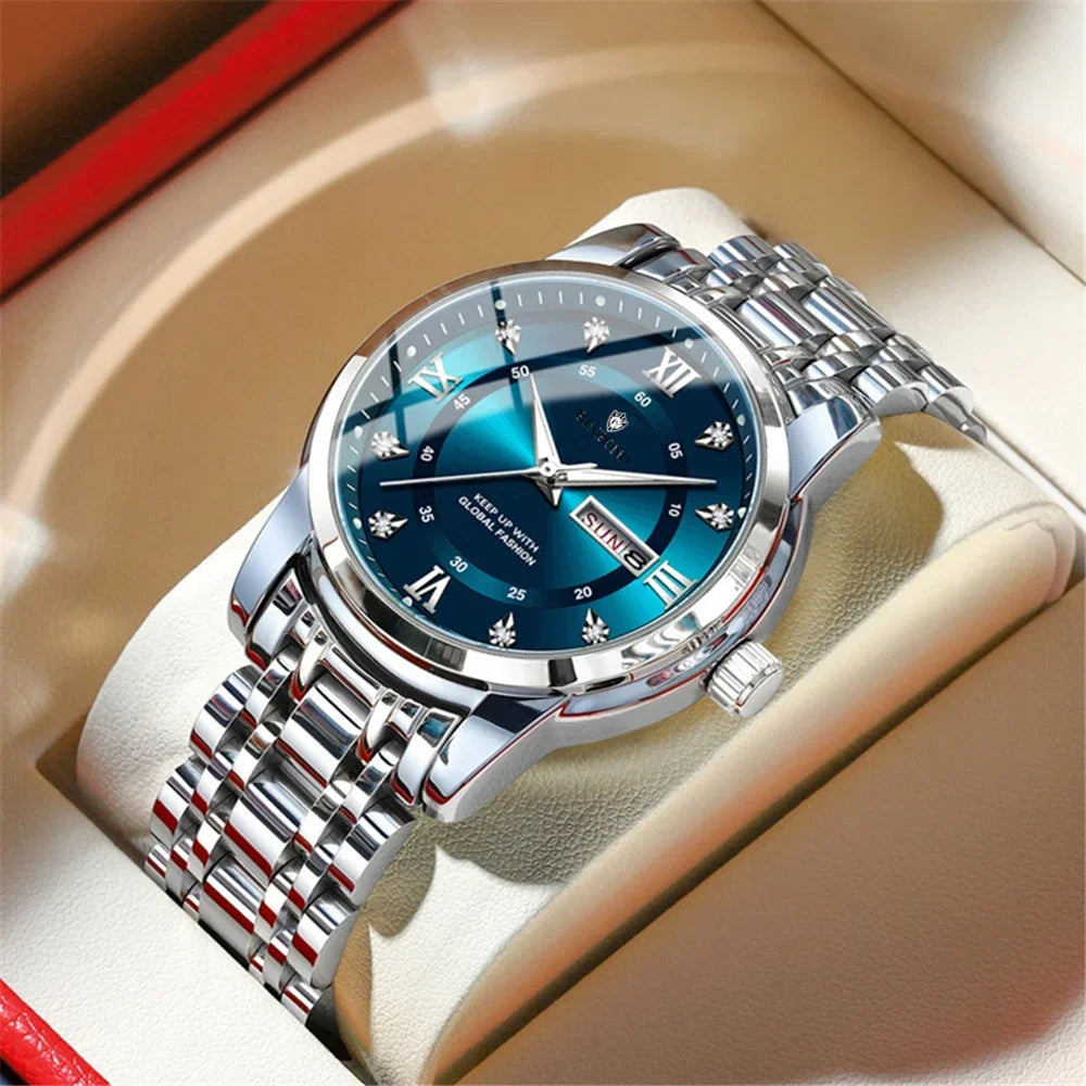 Luxury Men's Business Watch – Stainless Steel Quartz, Waterproof, Diamond Dial