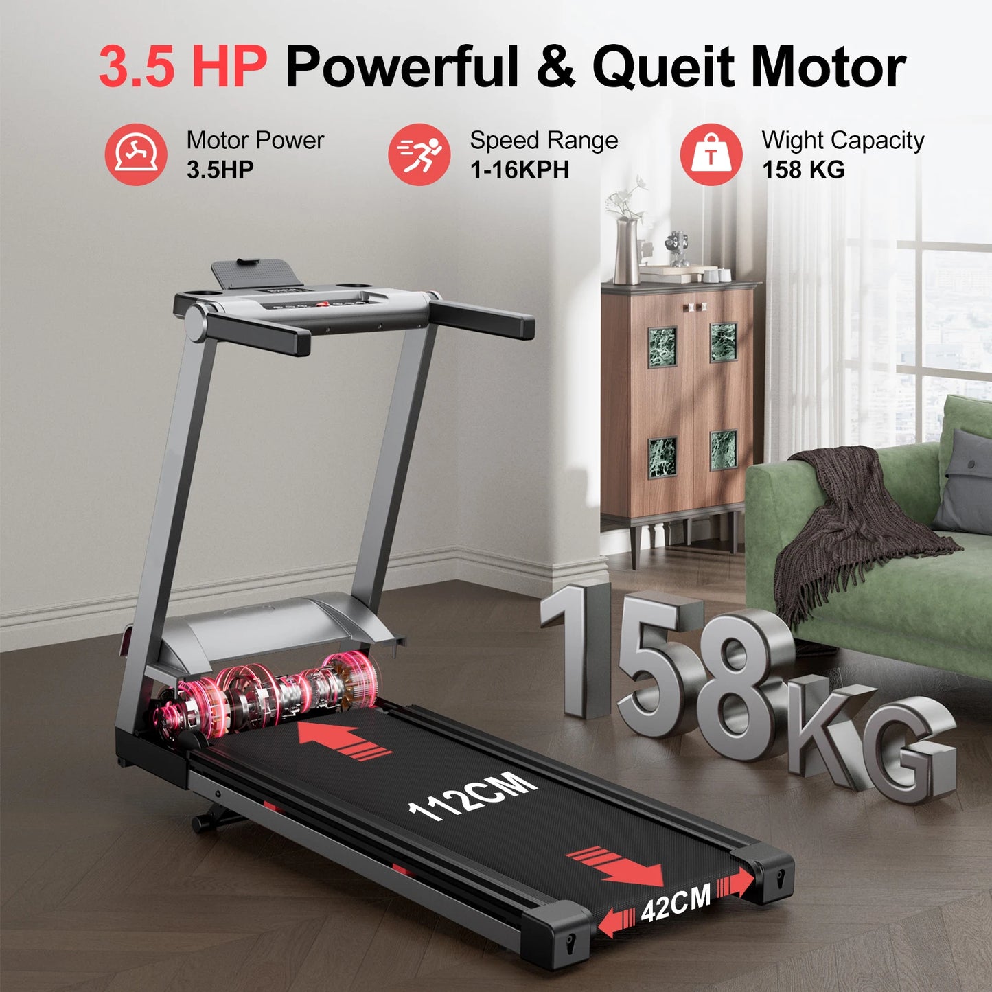 Foldable Smart Treadmill 3.5HP | Touchscreen + App | 350LBS Capacity | Incline & Home WorkouT