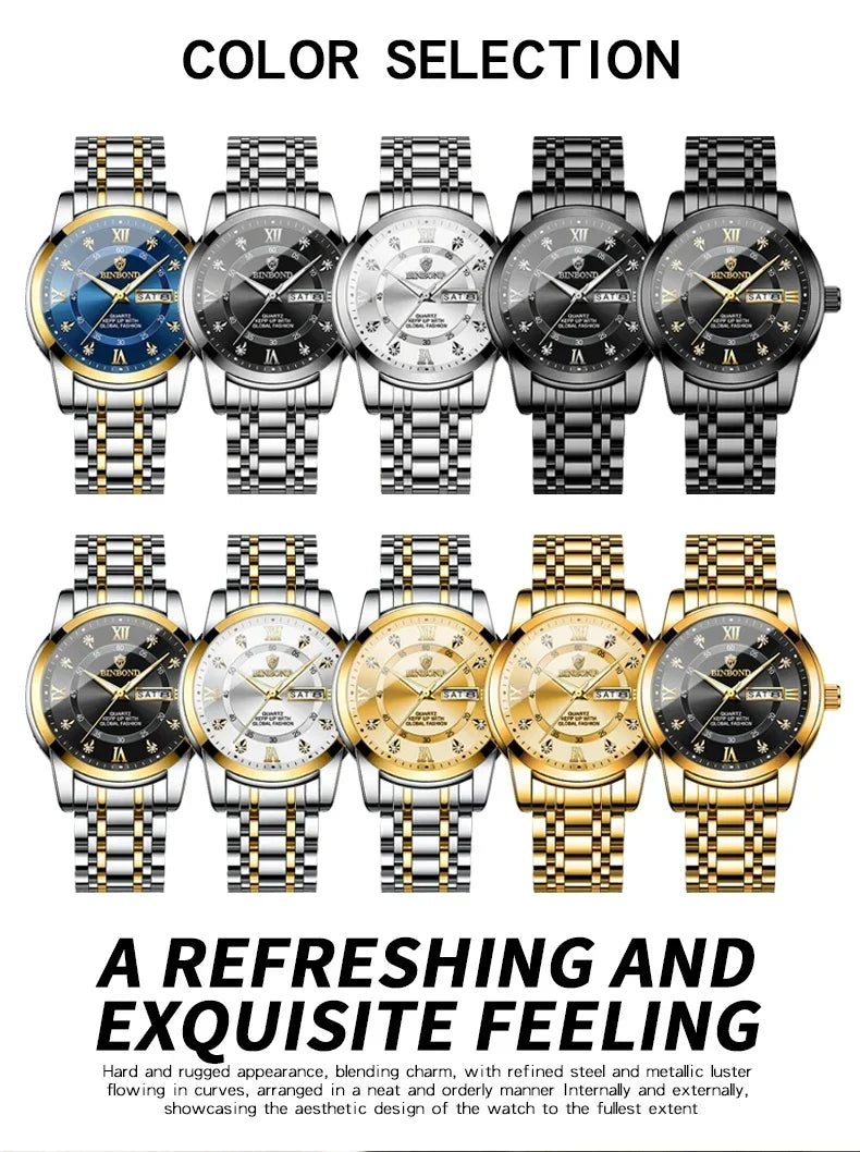 Luxury Men's Business Watch – Stainless Steel Quartz, Waterproof, Diamond Dial