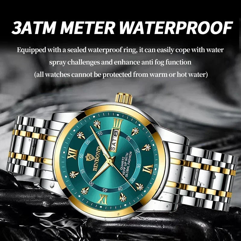 Luxury Men's Business Watch – Stainless Steel Quartz, Waterproof, Diamond Dial