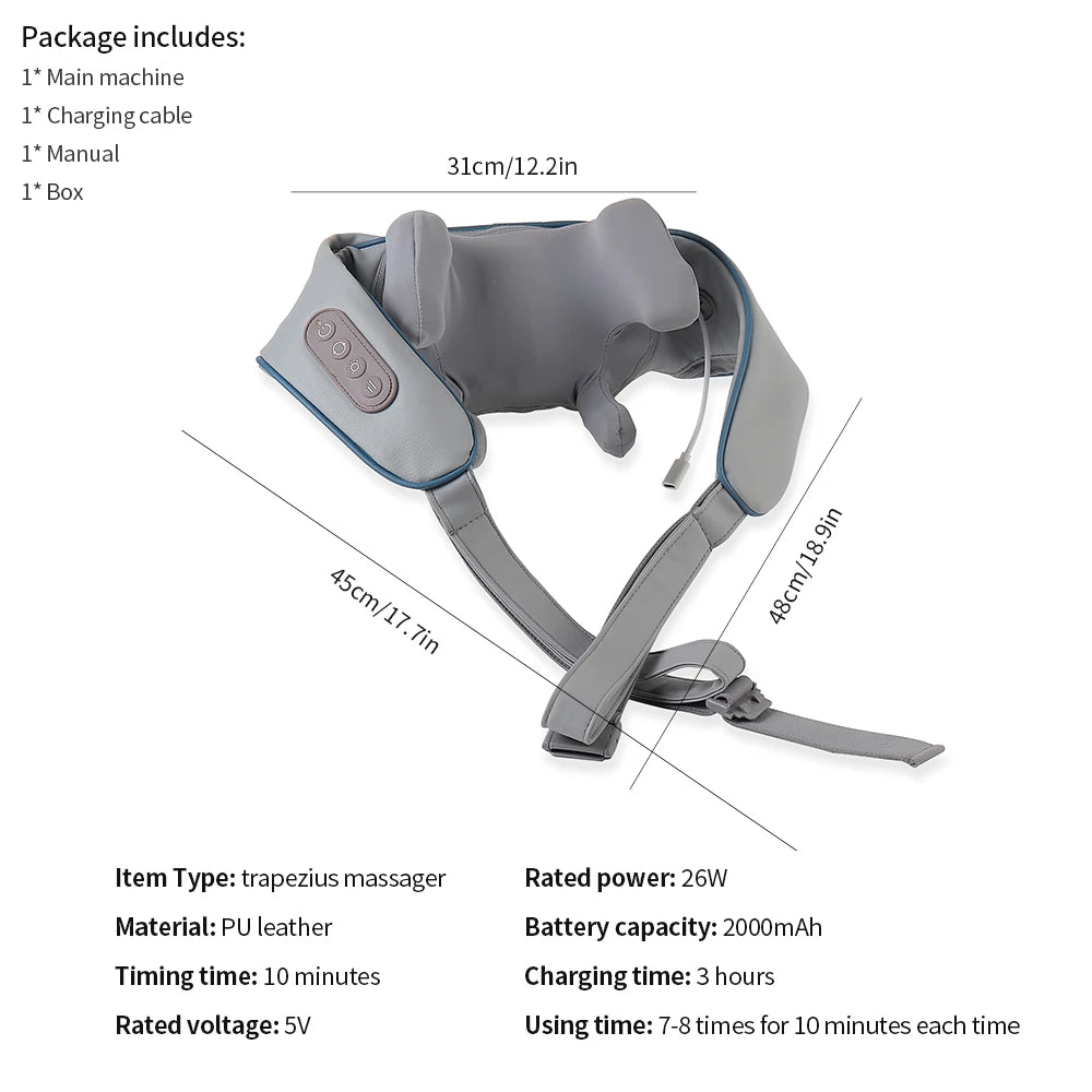 Wireless Neck & Shoulder Massager - 26W Deep Kneading | Pain Relief