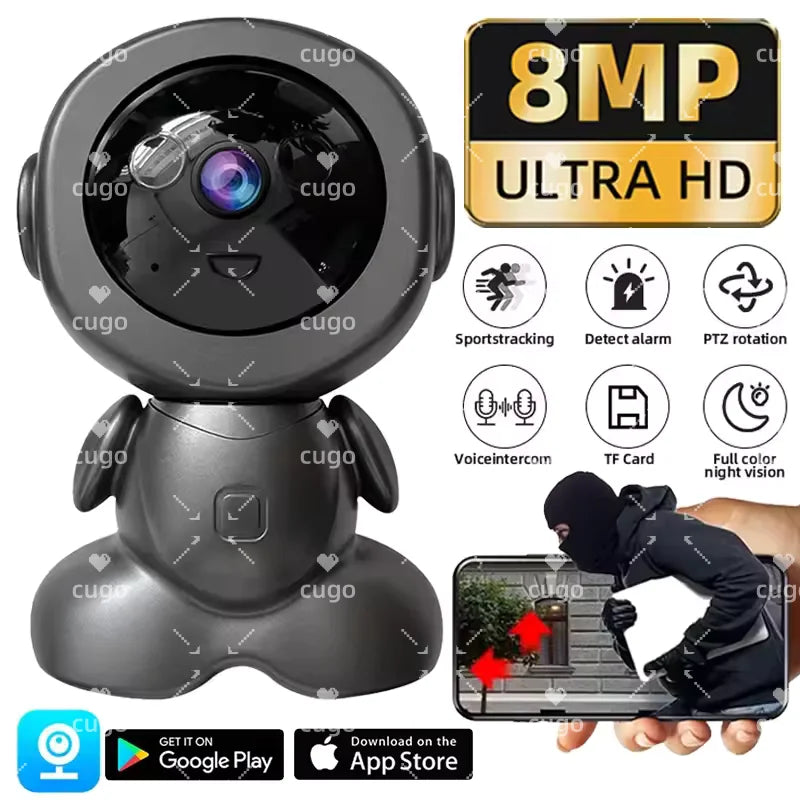 8MP Smart WiFi Security Camera | Auto-Tracking, Night Vision, 360° PTZ, Baby & Pet Monito