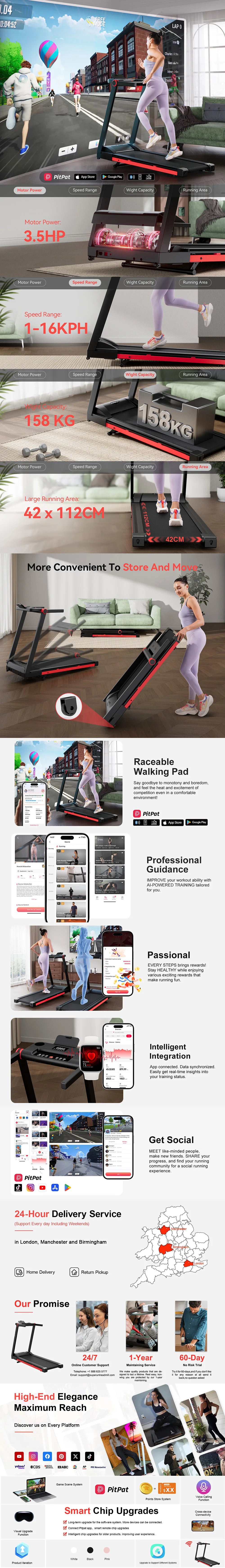 Foldable Smart Treadmill 3.5HP | Touchscreen + App | 350LBS Capacity | Incline & Home WorkouT
