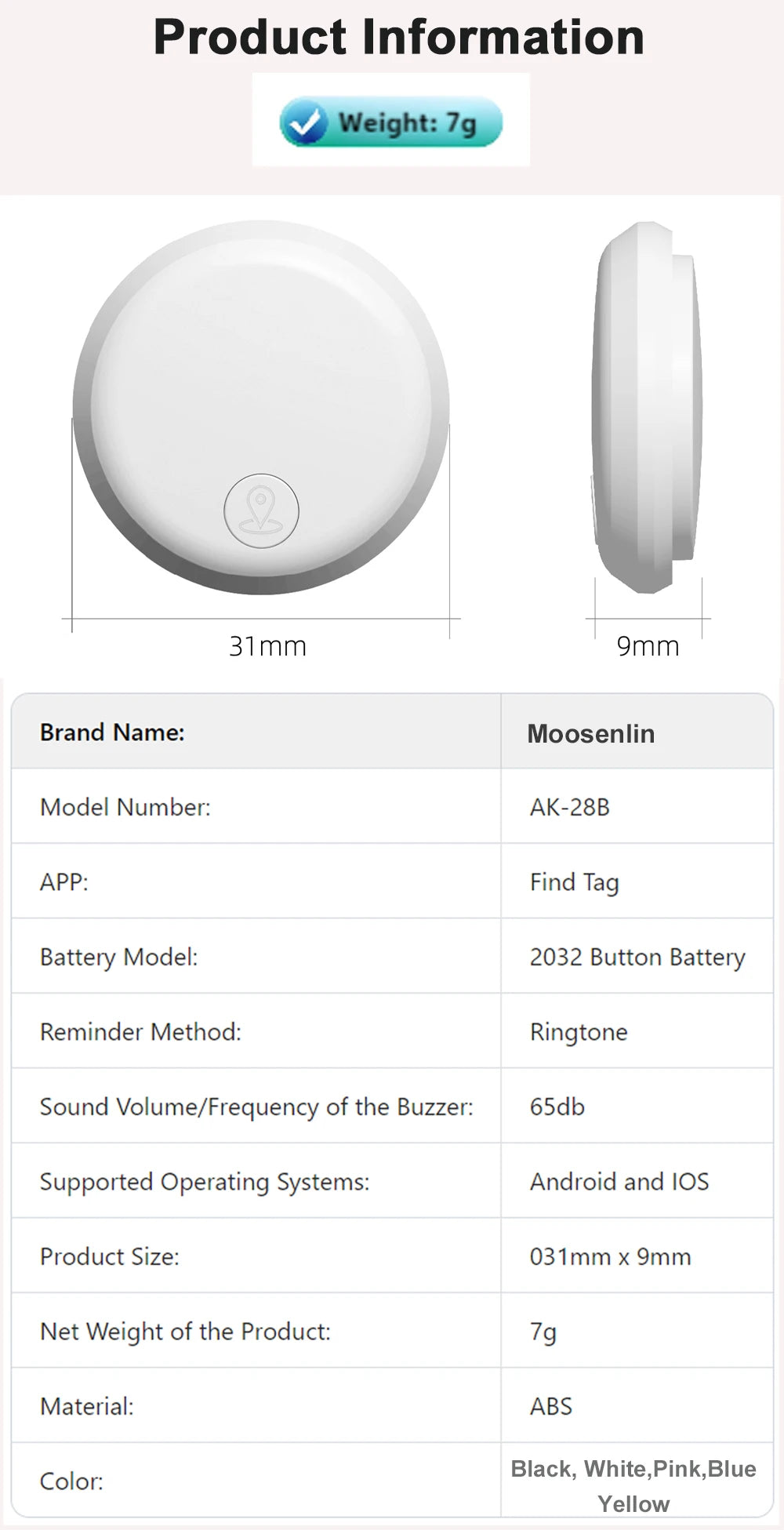 Smart Pet Tracker Tag - Bluetooth GPS Finder for Dogs, Cats & Keys - Compatible with iOS & Android