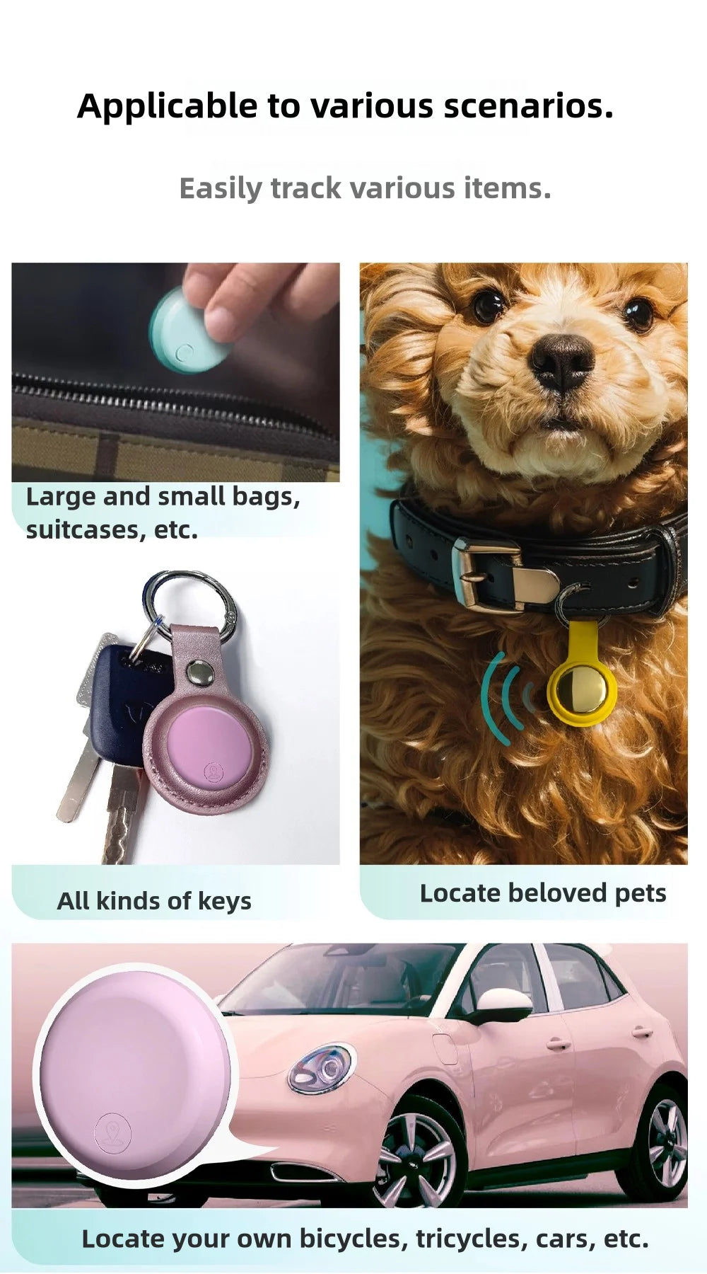 Smart Pet Tracker Tag - Bluetooth GPS Finder for Dogs, Cats & Keys - Compatible with iOS & Android