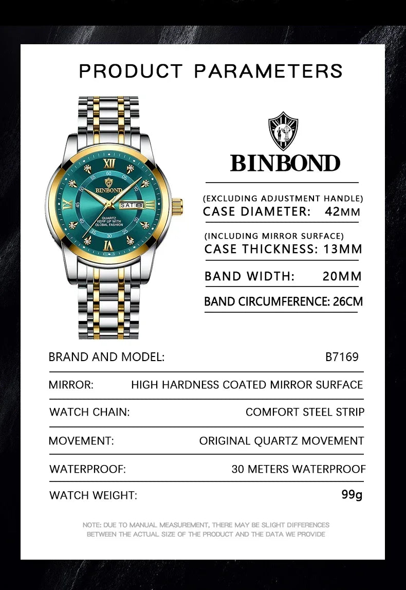 Luxury Men's Business Watch – Stainless Steel Quartz, Waterproof, Diamond Dial