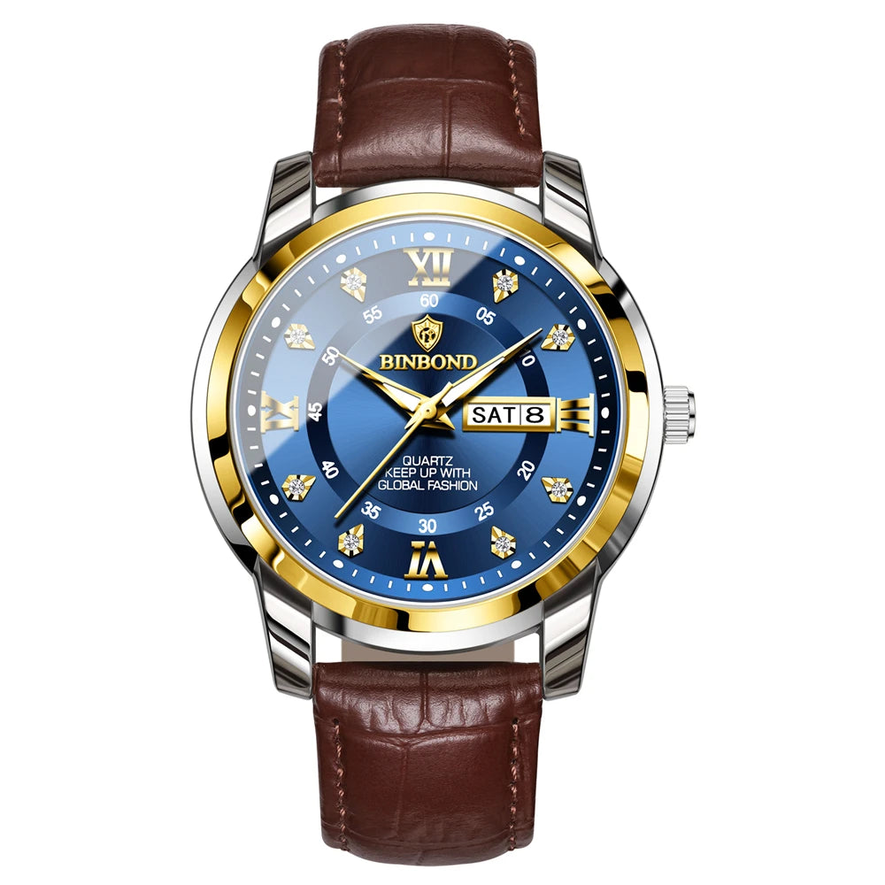 Luxury Men's Business Watch – Stainless Steel Quartz, Waterproof, Diamond Dial