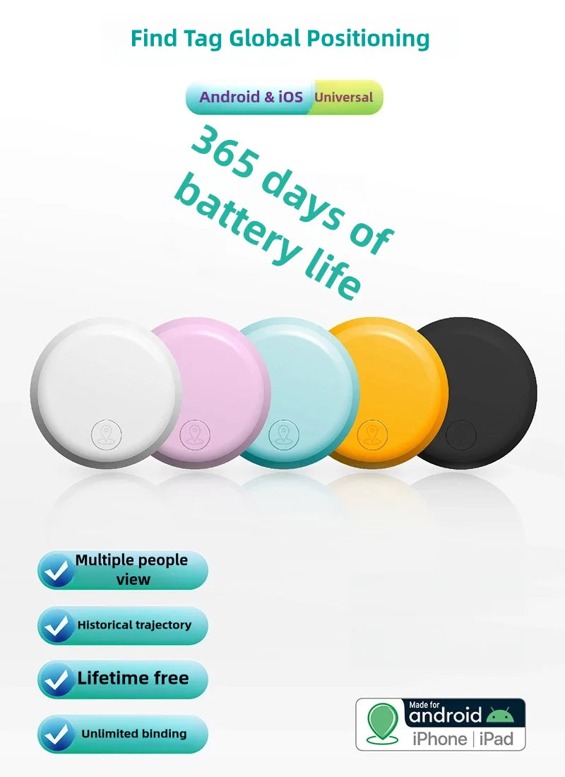 Smart Pet Tracker Tag - Bluetooth GPS Finder for Dogs, Cats & Keys - Compatible with iOS & Android