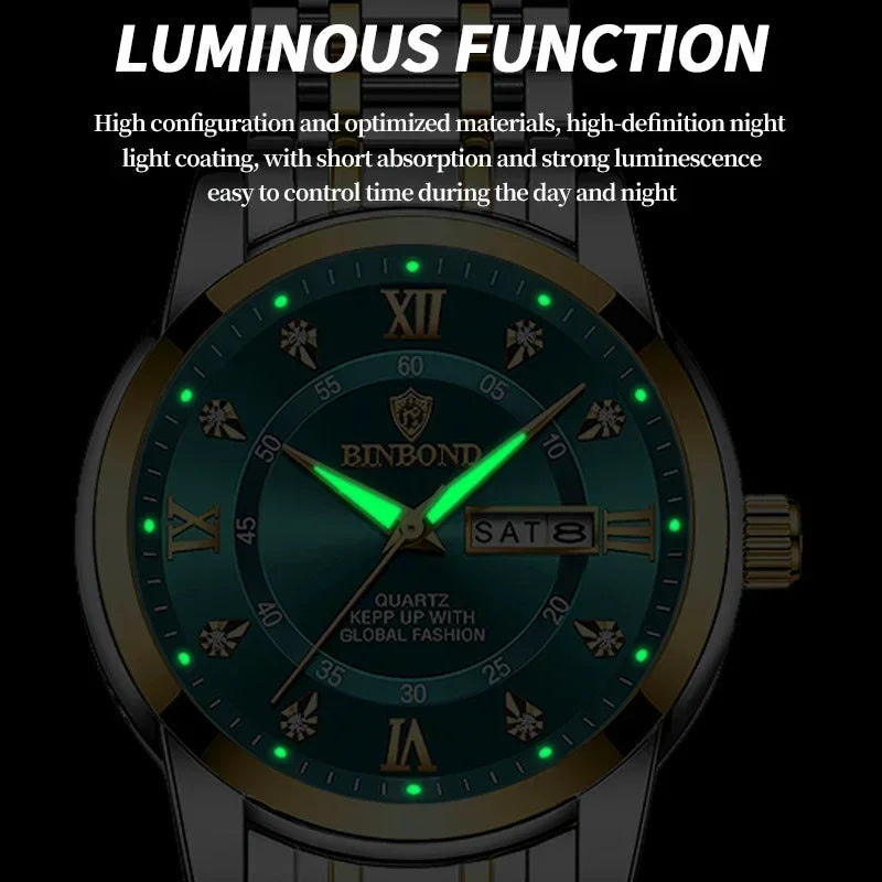 Luxury Men's Business Watch – Stainless Steel Quartz, Waterproof, Diamond Dial