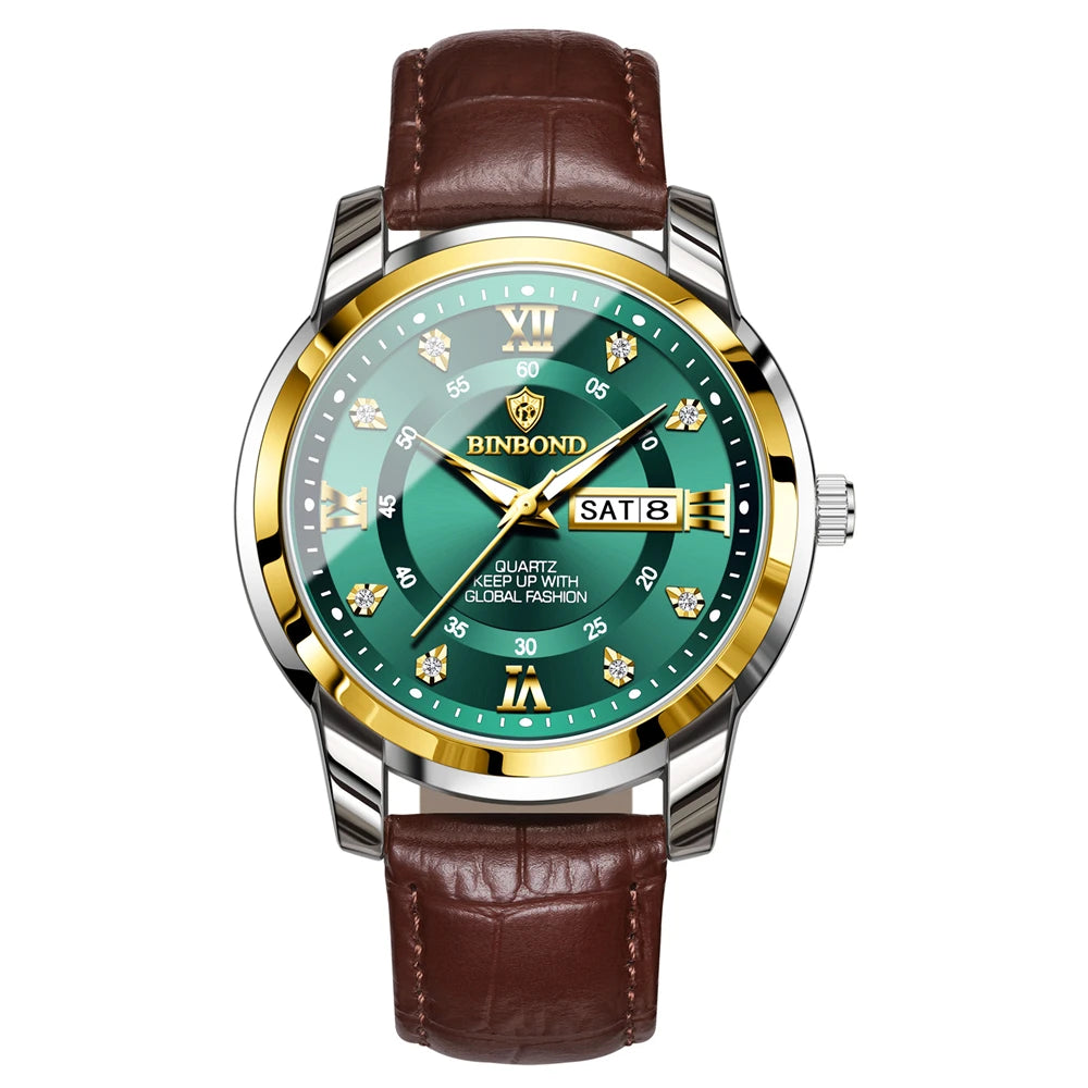 Luxury Men's Business Watch – Stainless Steel Quartz, Waterproof, Diamond Dial