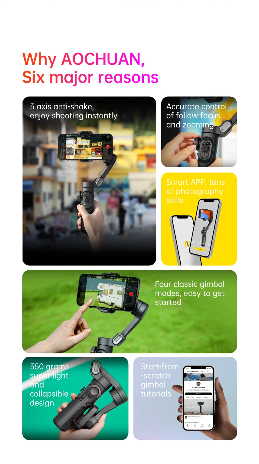 Aochuan™ 3-Axis Smart Gimbal – Professional Stabilizer for TikTok & Vlog