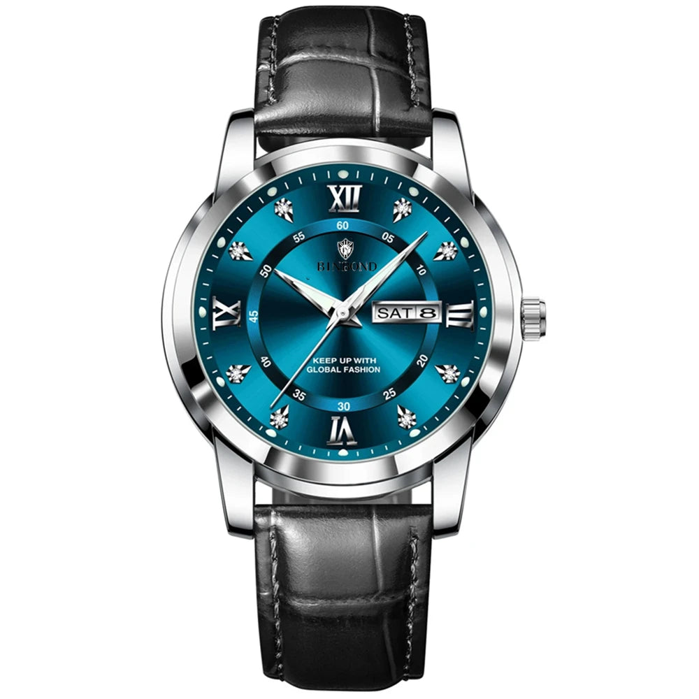 Luxury Men's Business Watch – Stainless Steel Quartz, Waterproof, Diamond Dial